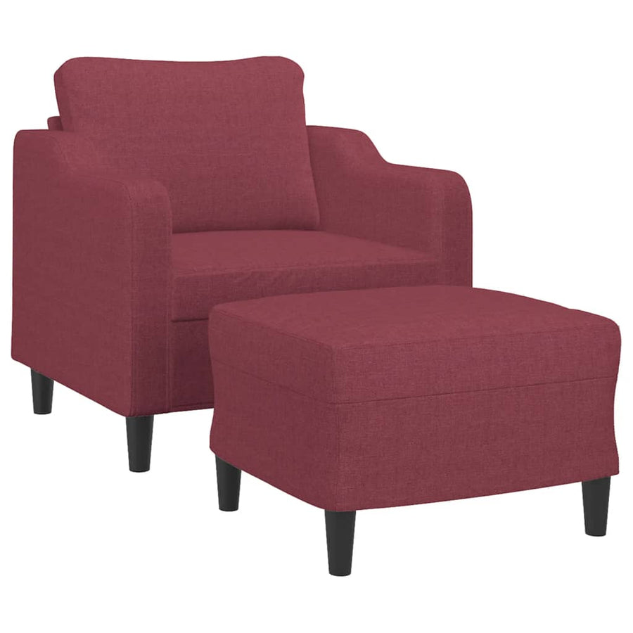 Fauteuil met voetenbank 60 cm stof wijnrood