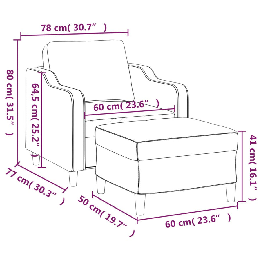 Fauteuil met voetenbank 60 cm stof wijnrood