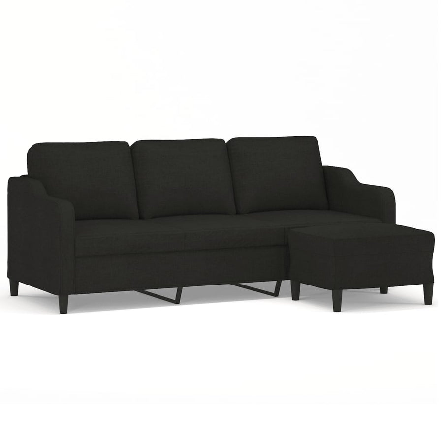 Driezitsbank met voetenbank 180 cm stof zwart
