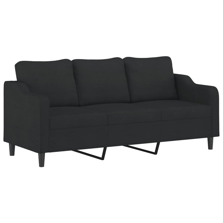 Driezitsbank met voetenbank 180 cm stof zwart