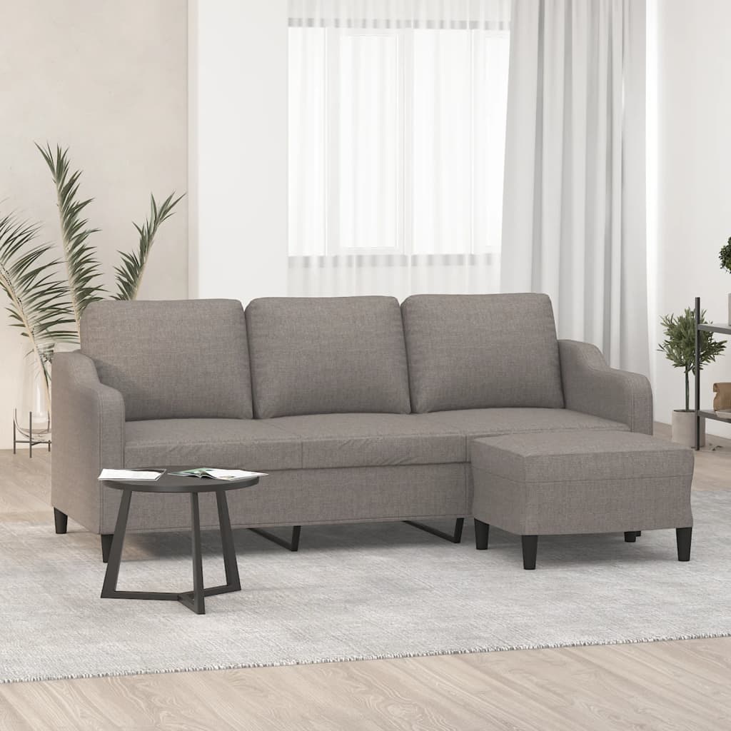 Driezitsbank met voetenbank 180 cm stof taupe