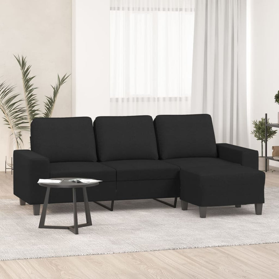 Driezitsbank Met Voetenbank 180 Cm Stof Zwart