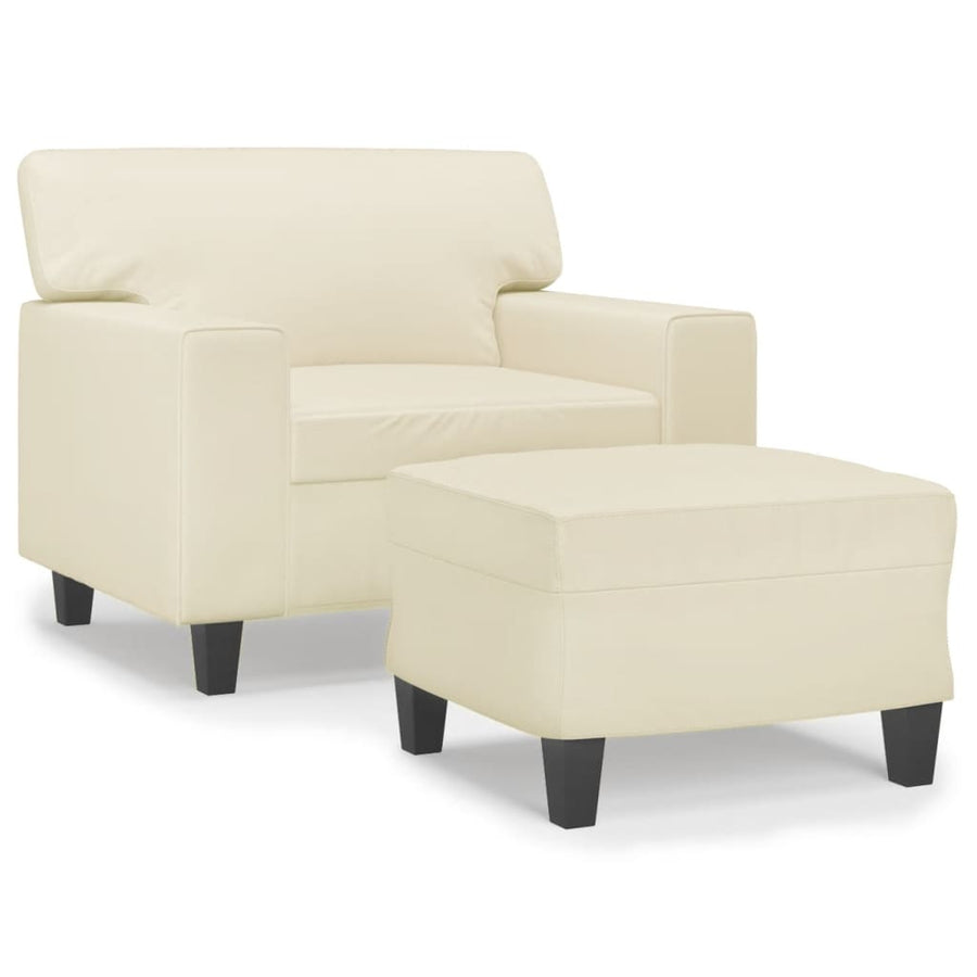 Fauteuil met voetenbank 60 cm kunstleer crèmekleurig
