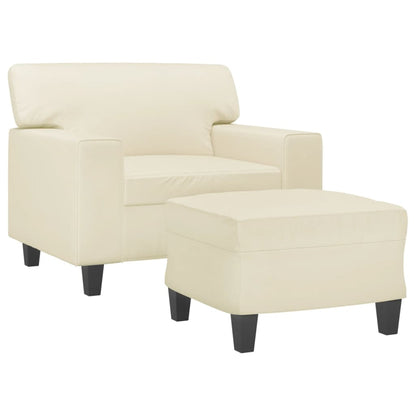 Fauteuil met voetenbank 60 cm kunstleer crèmekleurig