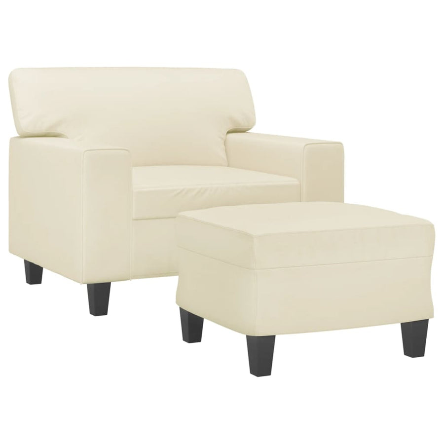 Fauteuil met voetenbank 60 cm kunstleer crèmekleurig