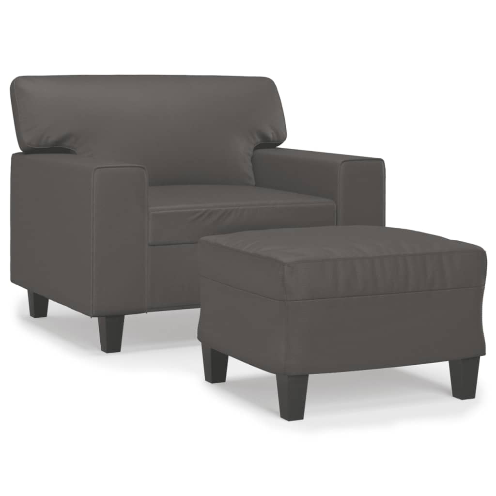 Fauteuil met voetenbank 60 cm kunstleer grijs