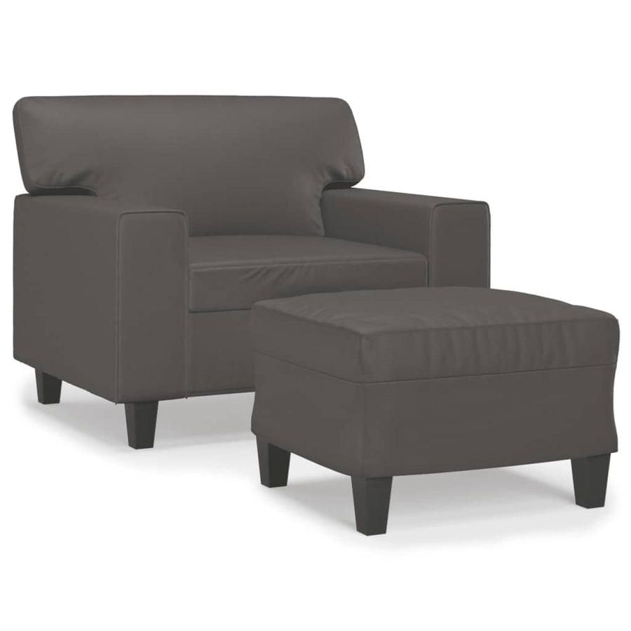 Fauteuil met voetenbank 60 cm kunstleer grijs