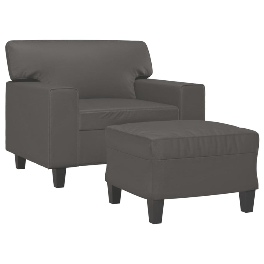 Fauteuil met voetenbank 60 cm kunstleer grijs