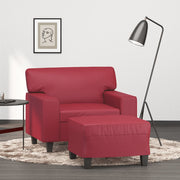 Fauteuil met voetenbank 60 cm wijnrood kunstleer