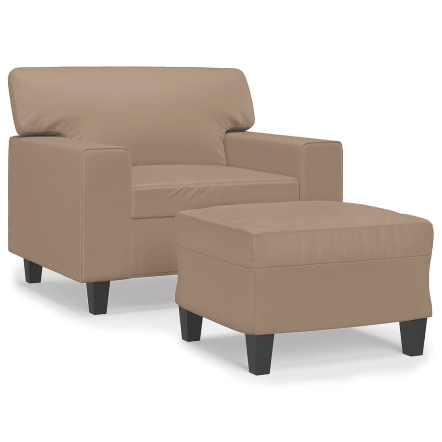 Fauteuil met voetenbank 60 cm kunstleer cappuccinokleurig Cappuccino