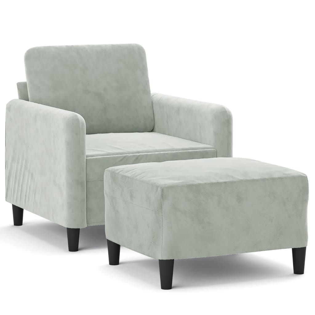 Fauteuil met voetenbank 60 cm fluweel lichtgrijs Lichtgrijs