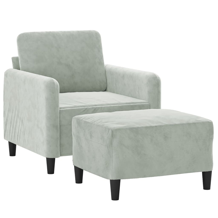 Fauteuil met voetenbank 60 cm fluweel lichtgrijs Lichtgrijs