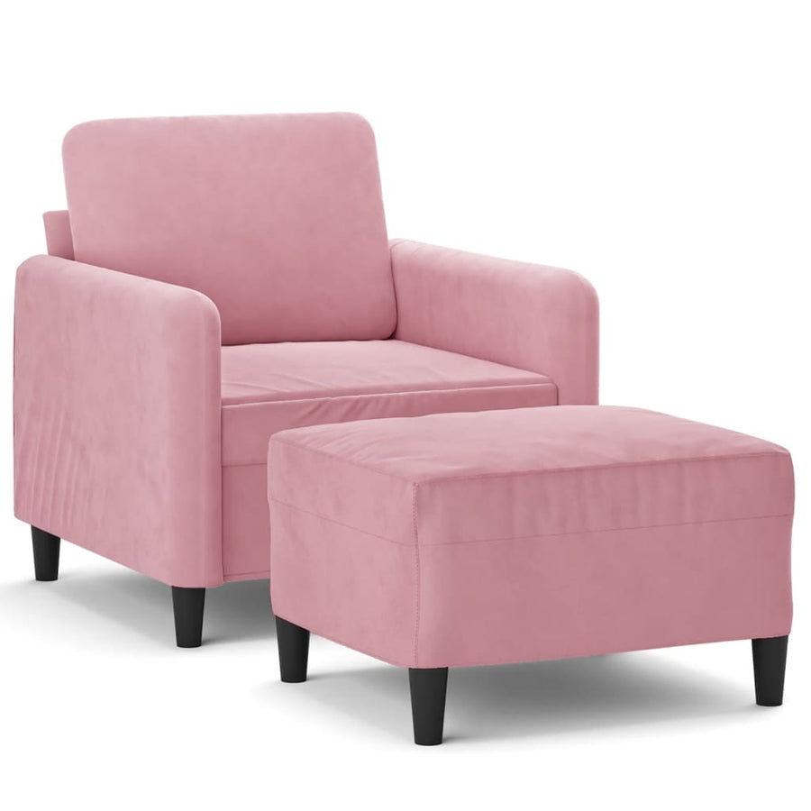 Fauteuil met voetenbank 60 cm fluweel roze