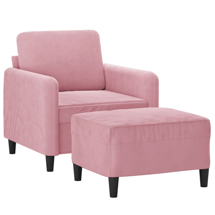Fauteuil met voetenbank 60 cm fluweel roze