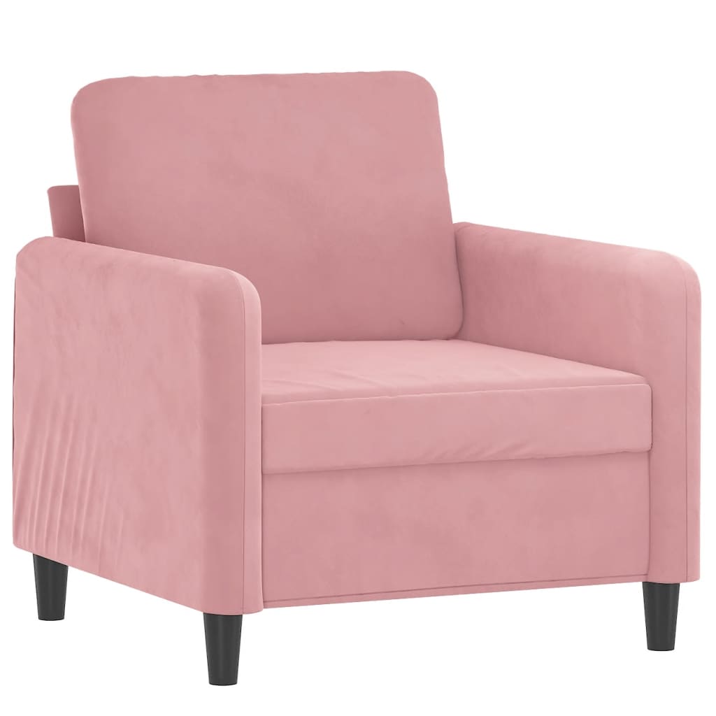 Fauteuil met voetenbank 60 cm fluweel roze