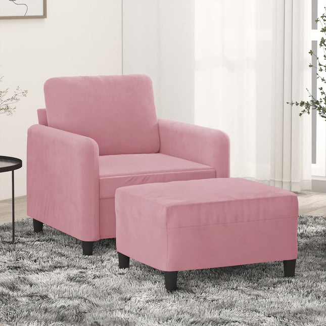 Fauteuil met voetenbank 60 cm fluweel roze