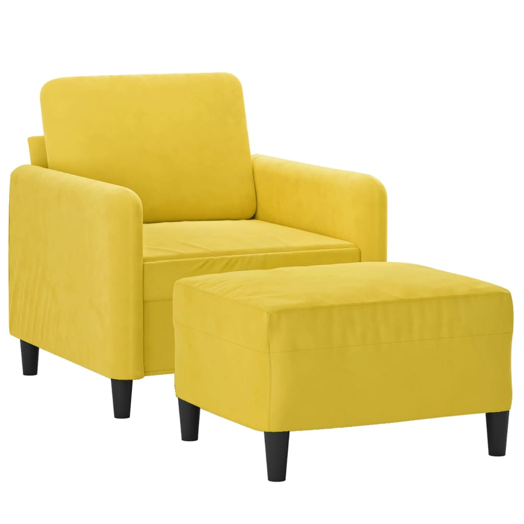 Fauteuil met voetenbank 60 cm fluweel geel Geel