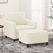 Fauteuil met voetenbank fluweel crèmekleurig