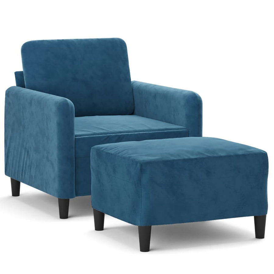 Fauteuil met voetenbank 60 cm fluweel blauw Blauw