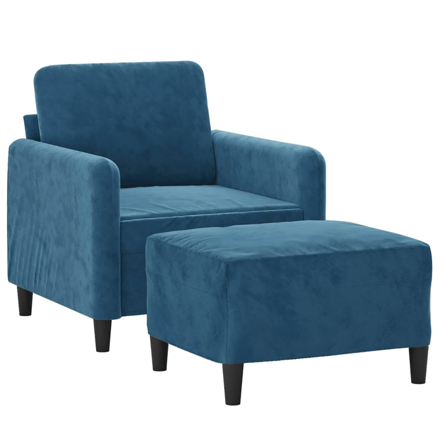 Fauteuil met voetenbank 60 cm fluweel blauw Blauw
