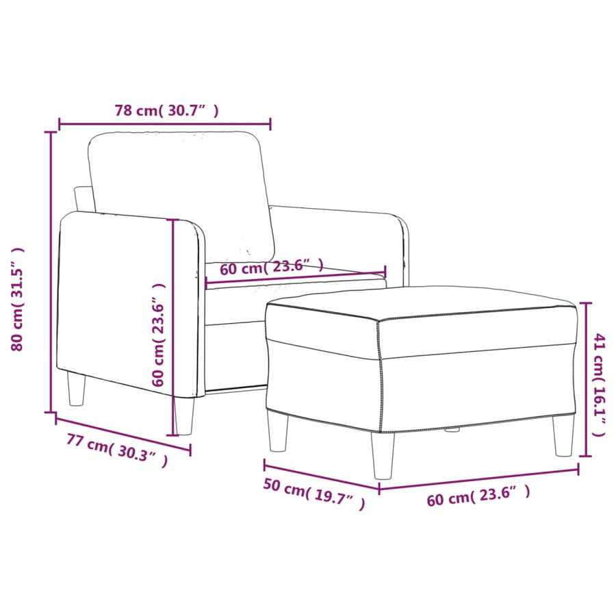 Fauteuil met voetenbank 60 cm fluweel blauw Blauw