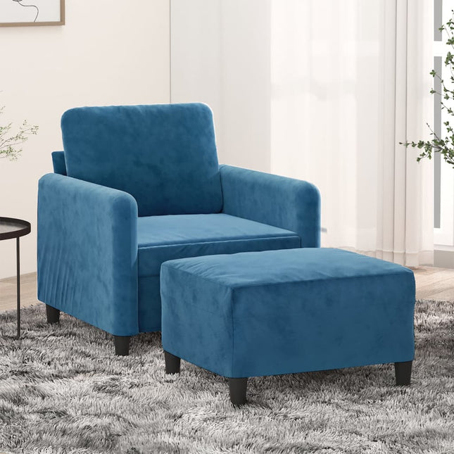 Fauteuil met voetenbank 60 cm fluweel blauw Blauw