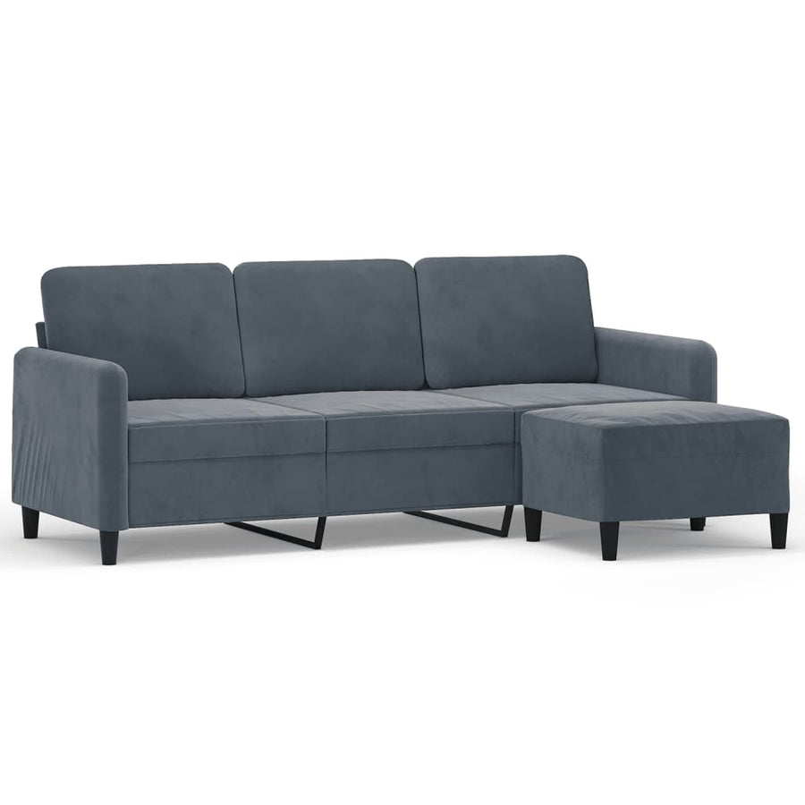 Driezitsbank met voetenbank 180 cm fluweel donkergrijs Donkergrijs