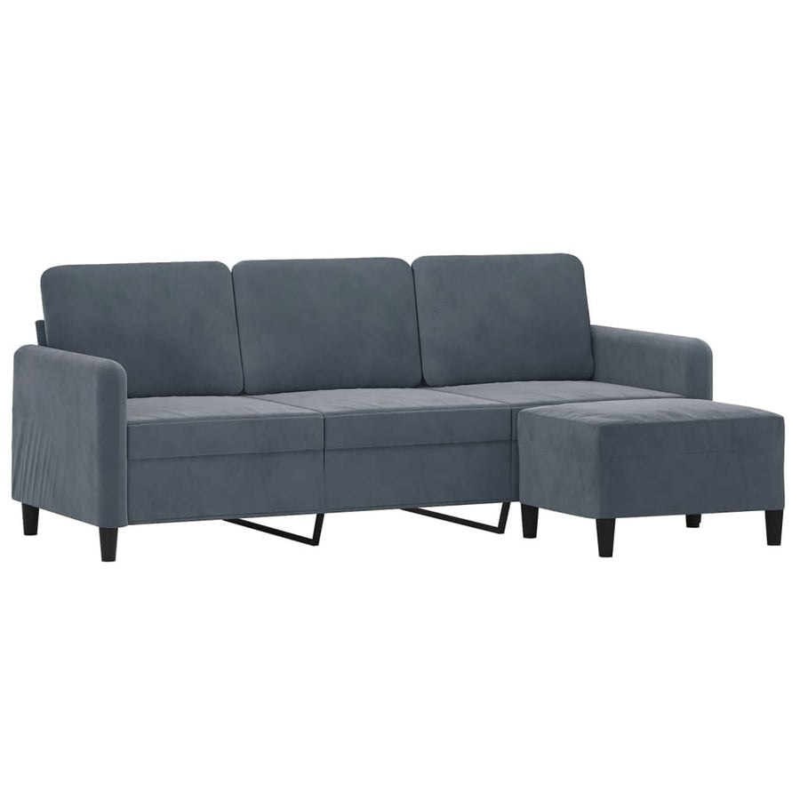 Driezitsbank met voetenbank 180 cm fluweel donkergrijs Donkergrijs