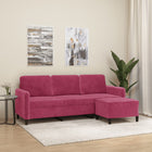 Three-seater sofa with footstool 180 cm velvet wine red