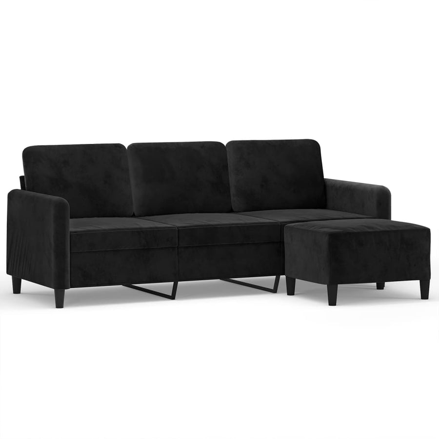 Driezitsbank met voetenbank 180 cm fluweel zwart Zwart