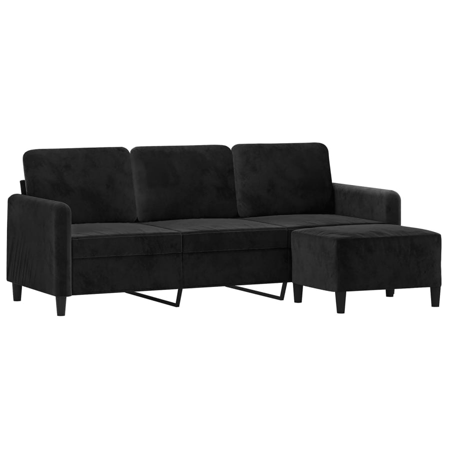 Driezitsbank met voetenbank 180 cm fluweel zwart Zwart