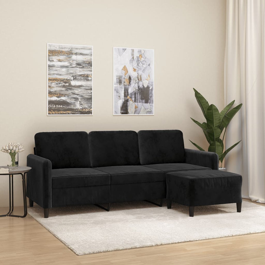 Driezitsbank met voetenbank 180 cm fluweel zwart Zwart
