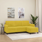 Three-seater sofa with ottoman 180 cm velvet yellow