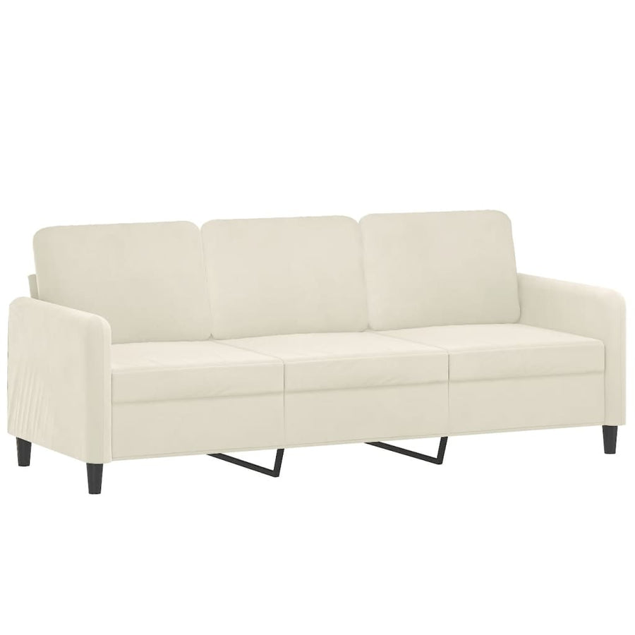 Driezitsbank met voetenbank 180 cm fluweel crèmekleurig