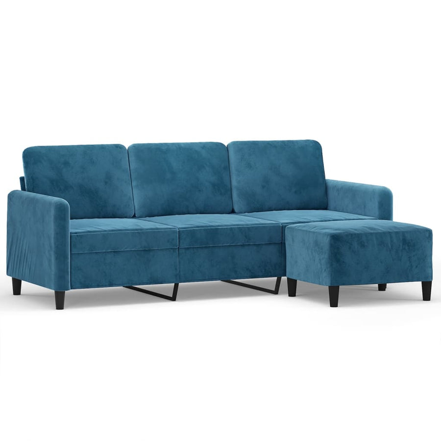 Driezitsbank met voetenbank 180 cm fluweel blauw Blauw