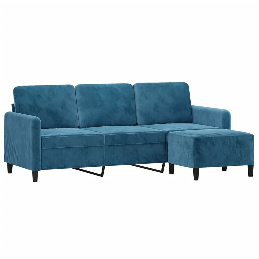 Driezitsbank met voetenbank 180 cm fluweel blauw Blauw