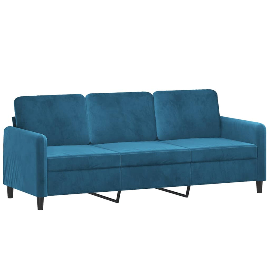 Driezitsbank met voetenbank 180 cm fluweel blauw Blauw