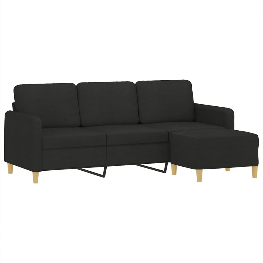 Driezitsbank met voetenbank 180 cm stof zwart Zwart