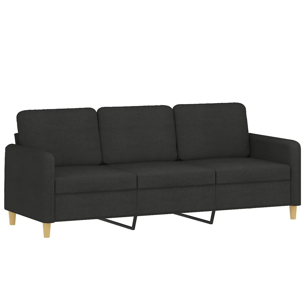 Driezitsbank met voetenbank 180 cm stof zwart Zwart