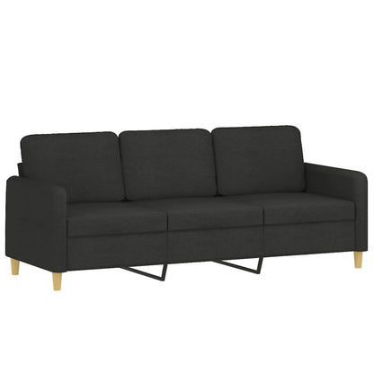 Driezitsbank met voetenbank 180 cm stof zwart Zwart