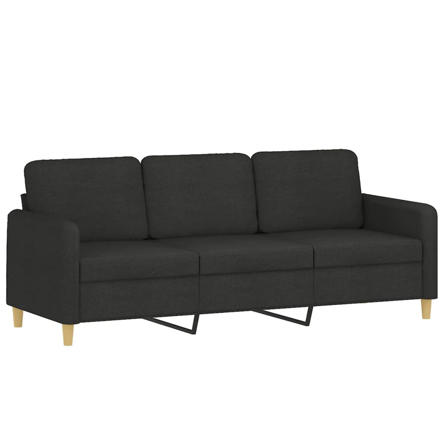 Driezitsbank met voetenbank 180 cm stof zwart Zwart