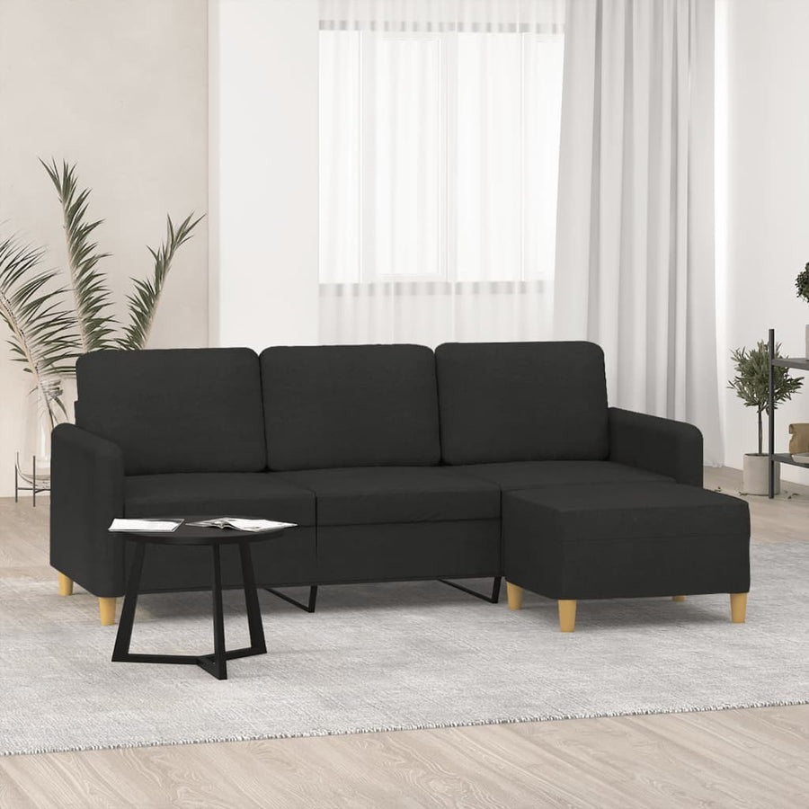 Driezitsbank met voetenbank 180 cm stof zwart Zwart