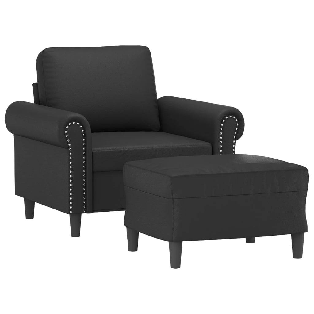 Fauteuil met voetenbank 60 cm kunstleer zwart