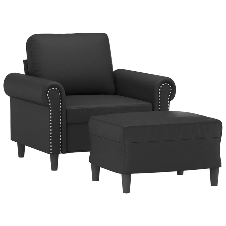 Fauteuil met voetenbank 60 cm kunstleer zwart