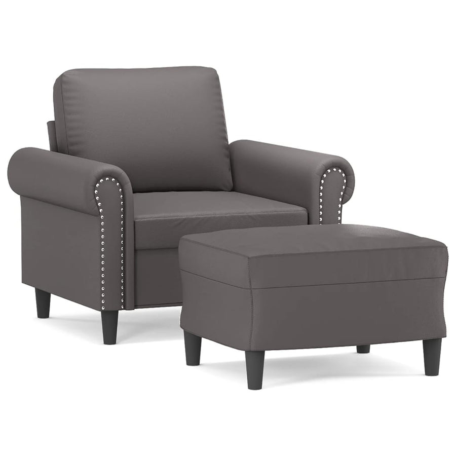 Fauteuil met voetenbank 60 cm kunstleer grijs