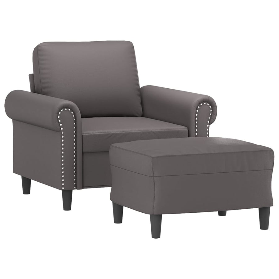 Fauteuil met voetenbank 60 cm kunstleer grijs