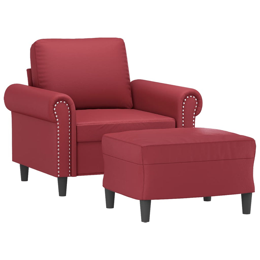 Fauteuil met voetenbank 60 cm kunstleer wijnrood