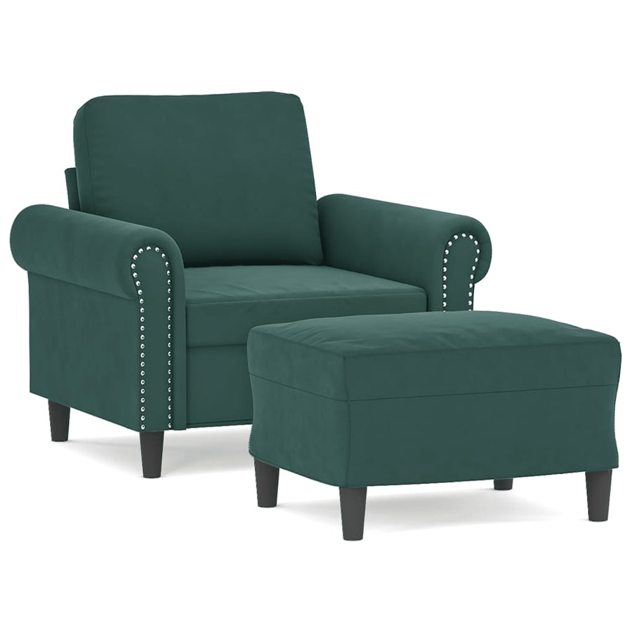 Fauteuil met voetenbank 60 cm fluweel donkergroen