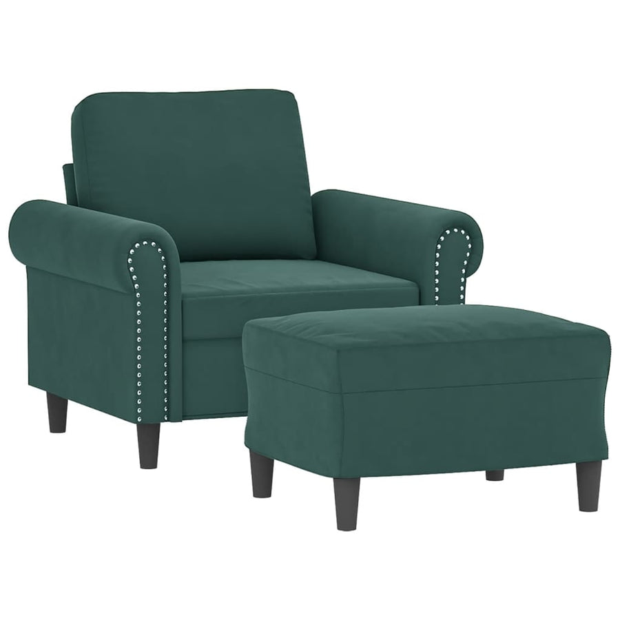 Fauteuil met voetenbank 60 cm fluweel donkergroen