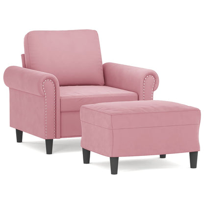 Fauteuil met voetenbank 60 cm fluweel roze